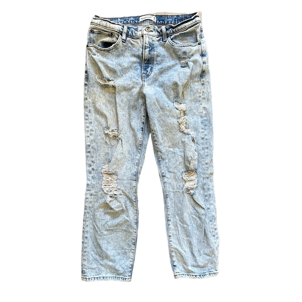 ABERCROMBIE & FITCH The Boyfriend Mid Rise Light Wash Distressed Jeans Womens 8R